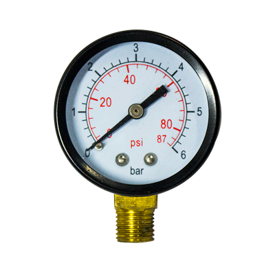 Manometro 2 pulg 0 - 90 psi 0-6 bar 1/4 pulg npt inferior metalico