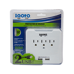 Protector electronico domestico 110v ig-a3t2u igoto 3 tomas 2 cargador usb